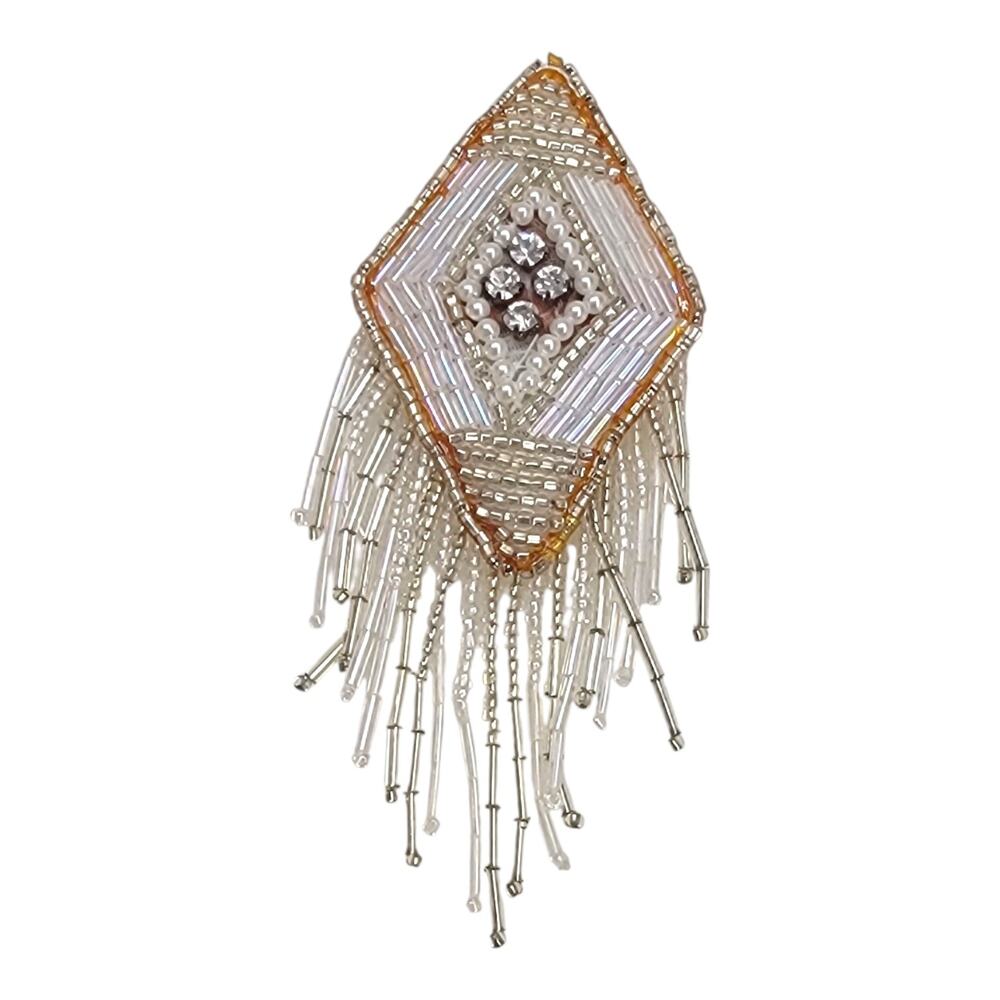 Vintage Beaded Diamond Fringe Applique Tassel Bridal Rhinestone Pearl Patch